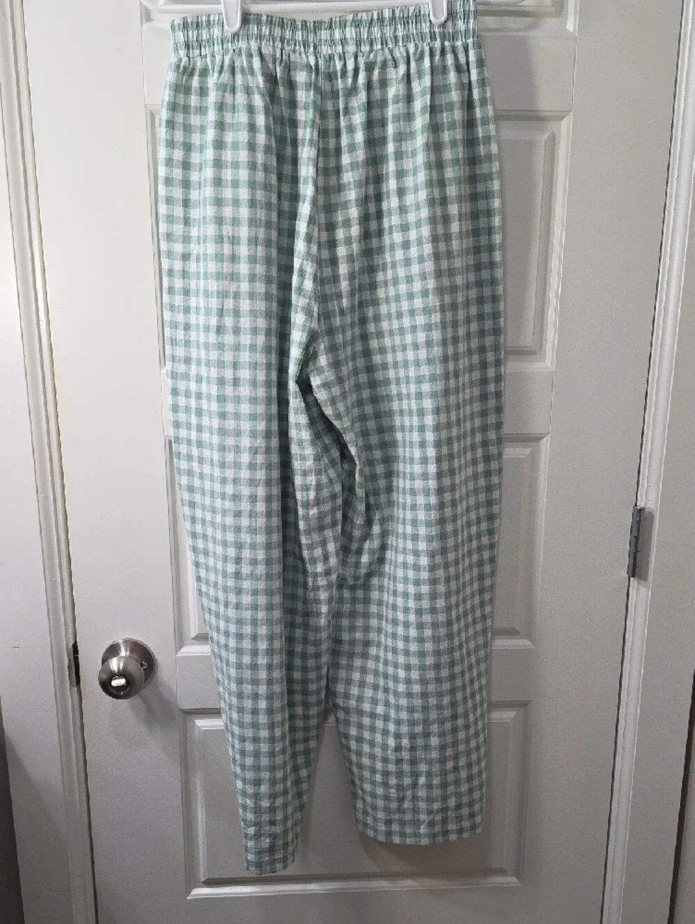 Green and White Gingham Viscose Pants - Small